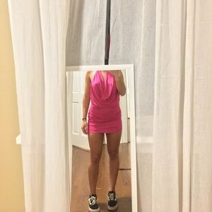 A bright pink party dress